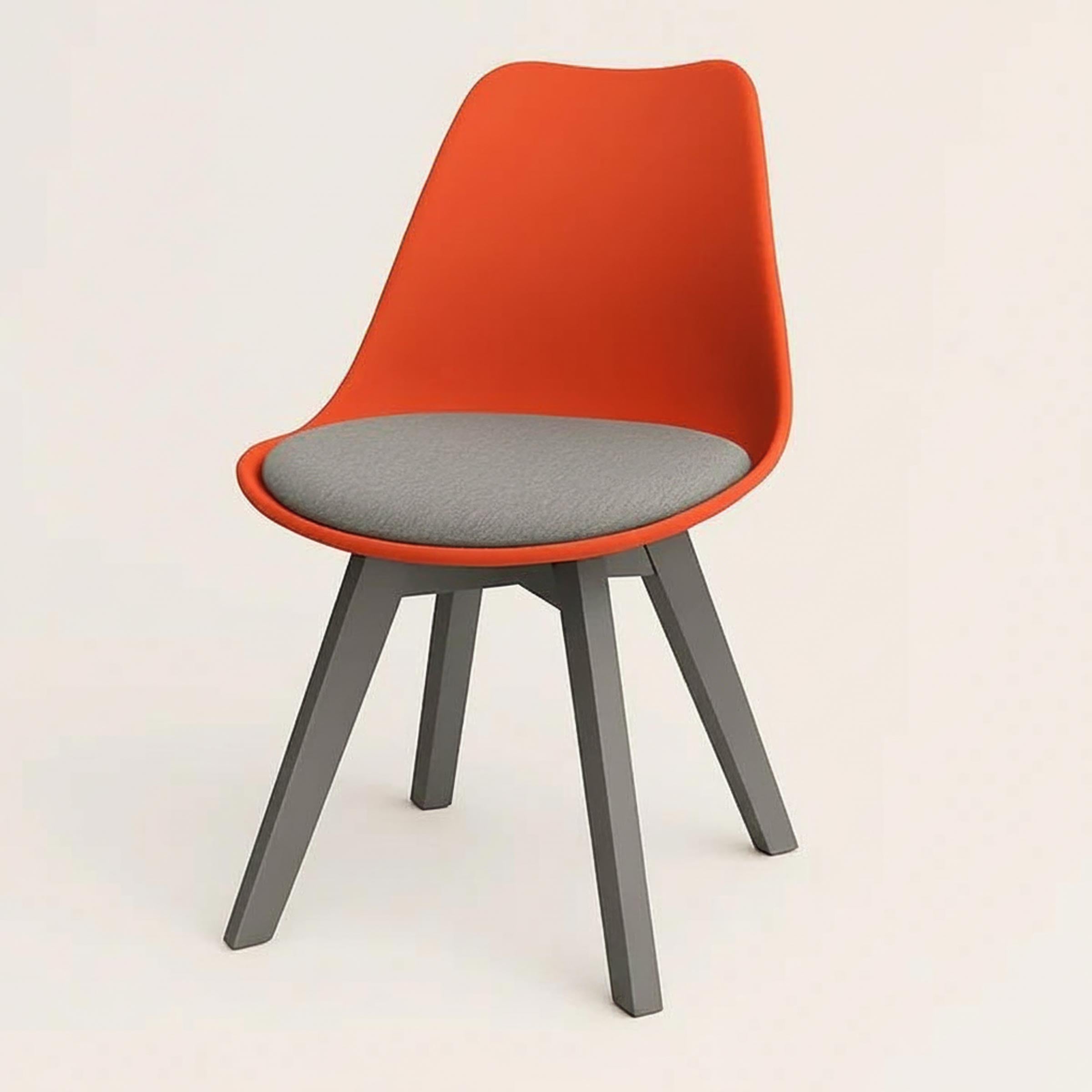 Stylish Tulip Indoor Chair with cushioned seat and durable PVC shell. Perfect for dining, living, or as a dinner wagon chair. Available in 9 colors.