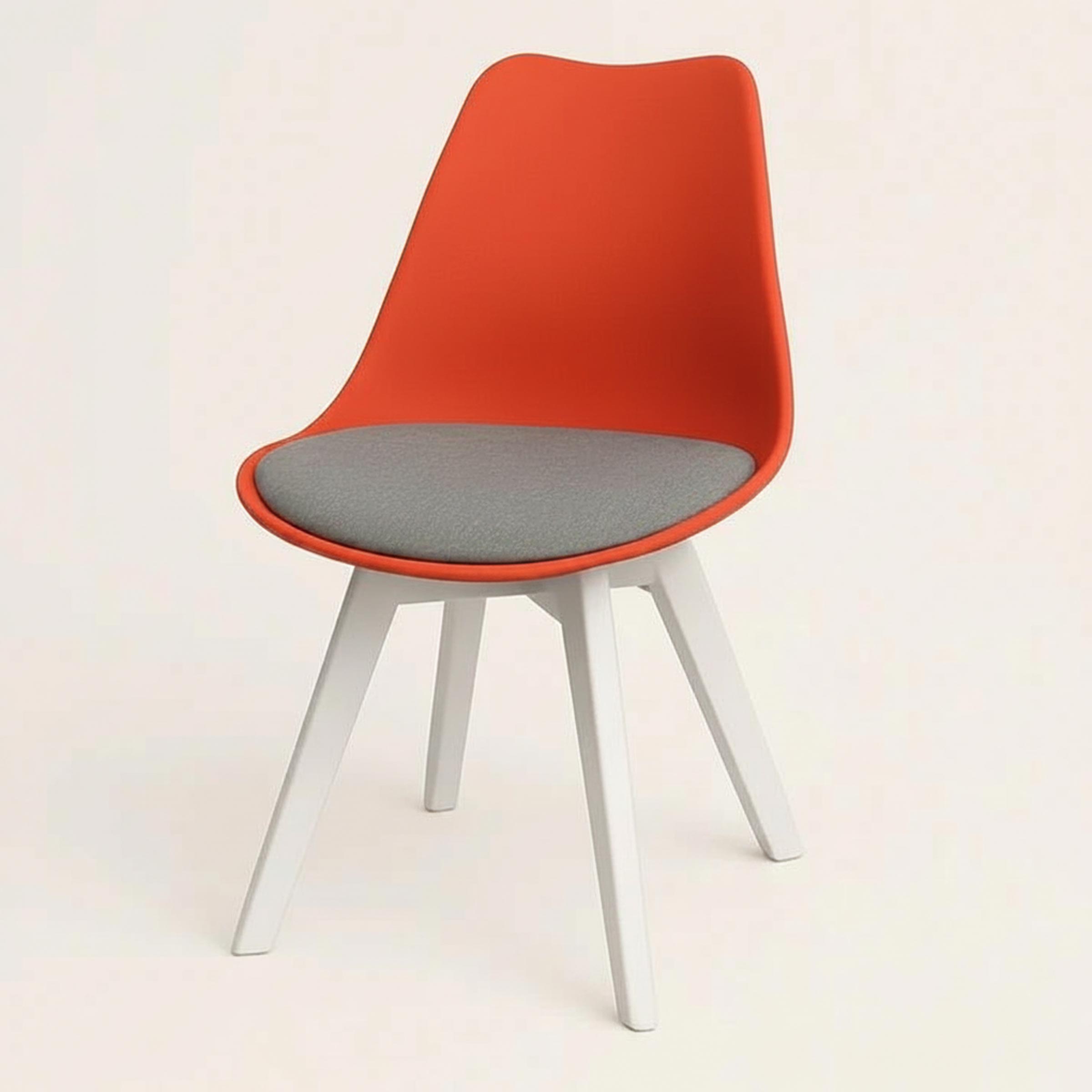 Stylish Tulip Indoor Chair with cushioned seat and durable PVC shell. Perfect for dining, living, or as a dinner wagon chair. Available in 9 colors.