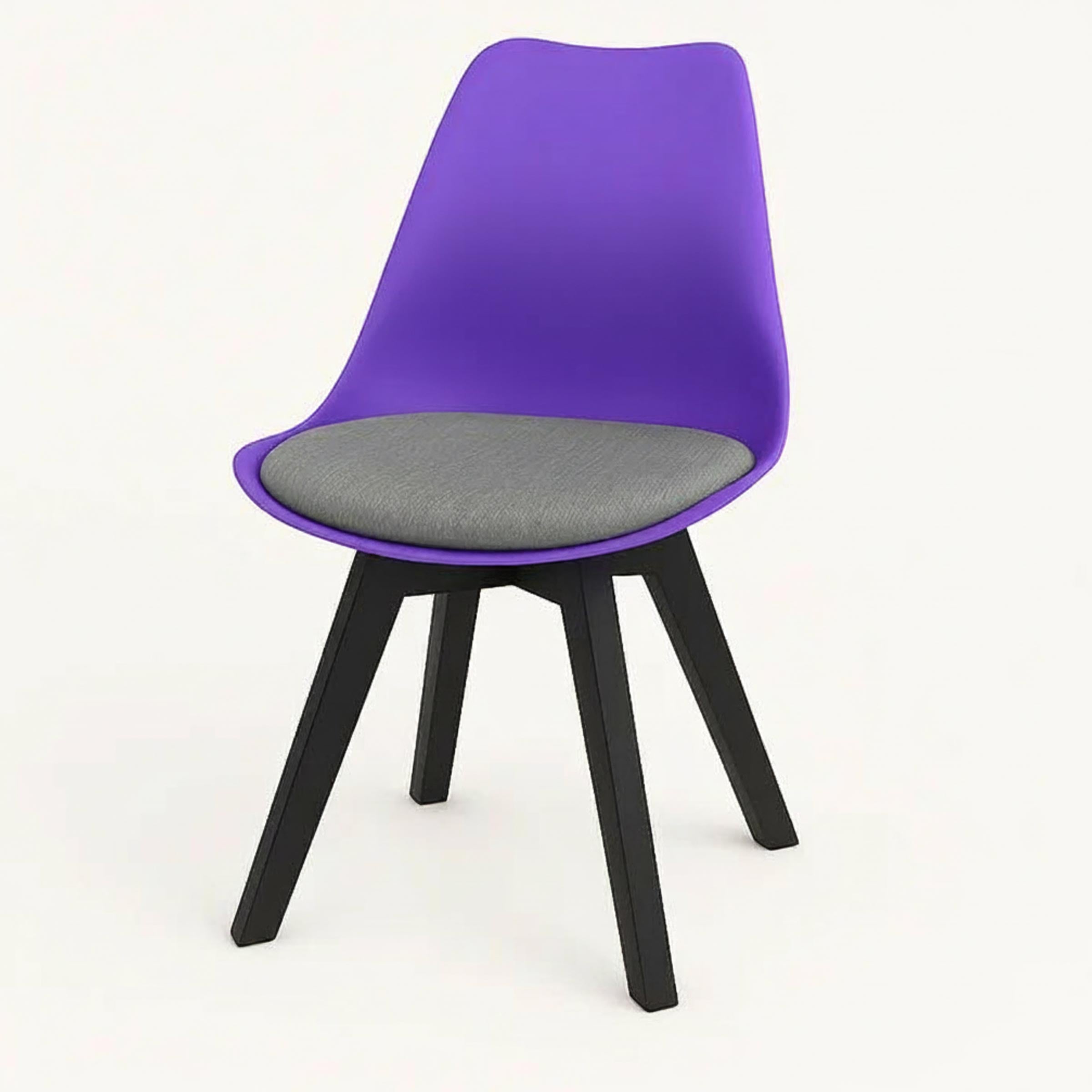 Stylish Tulip Indoor Chair with cushioned seat and durable PVC shell. Perfect for dining, living, or as a dinner wagon chair. Available in 9 colors.