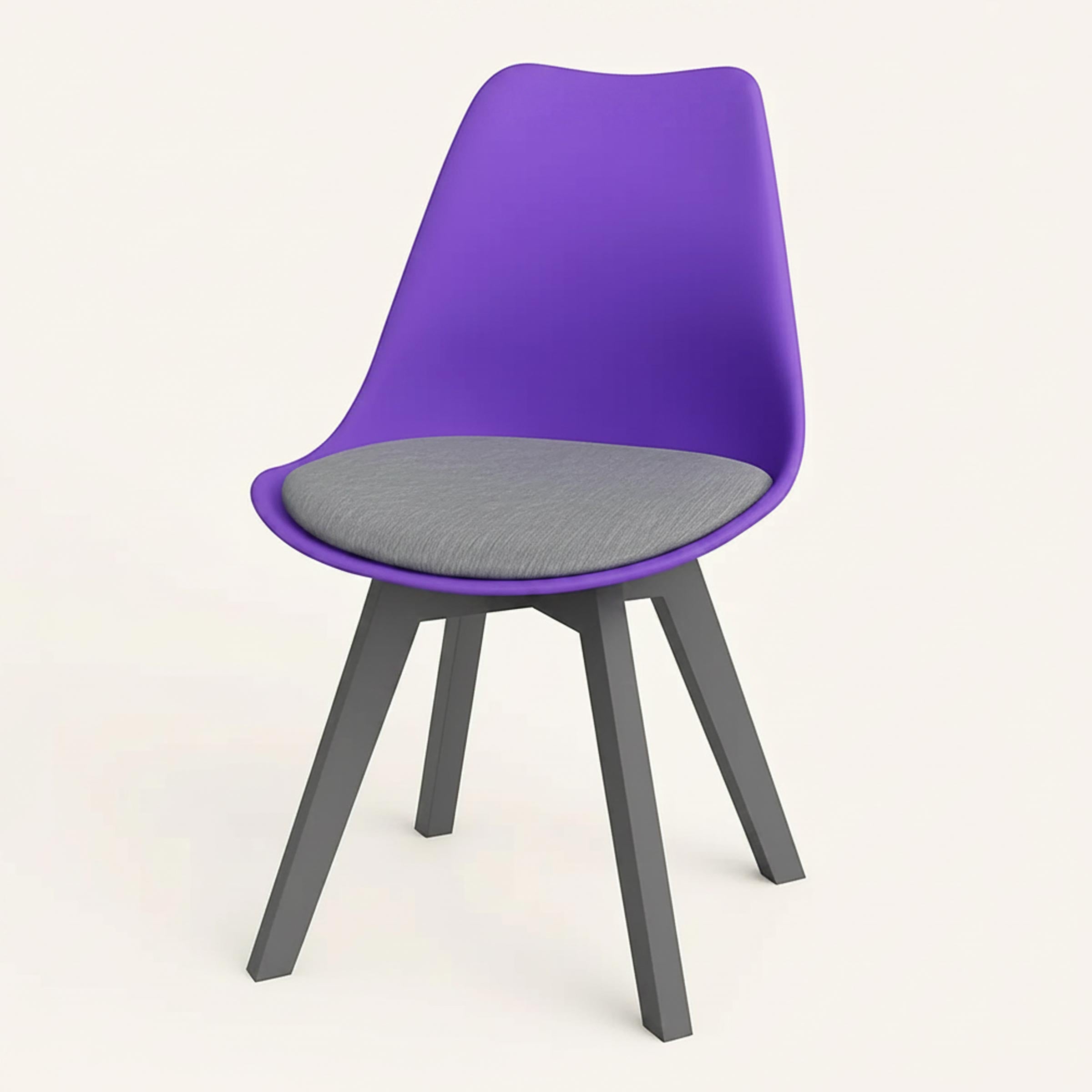 Stylish Tulip Indoor Chair with cushioned seat and durable PVC shell. Perfect for dining, living, or as a dinner wagon chair. Available in 9 colors.