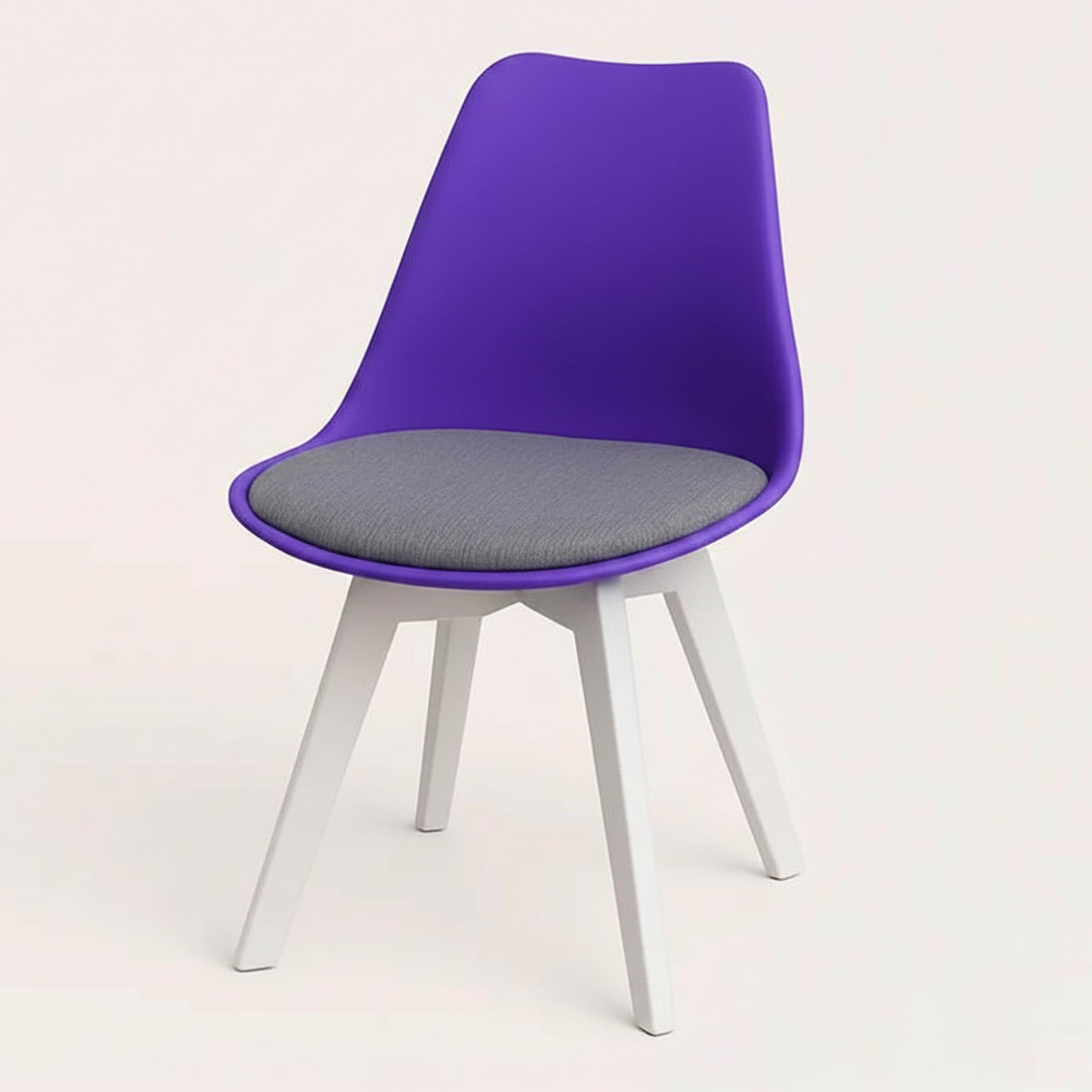 Stylish Tulip Indoor Chair with cushioned seat and durable PVC shell. Perfect for dining, living, or as a dinner wagon chair. Available in 9 colors.