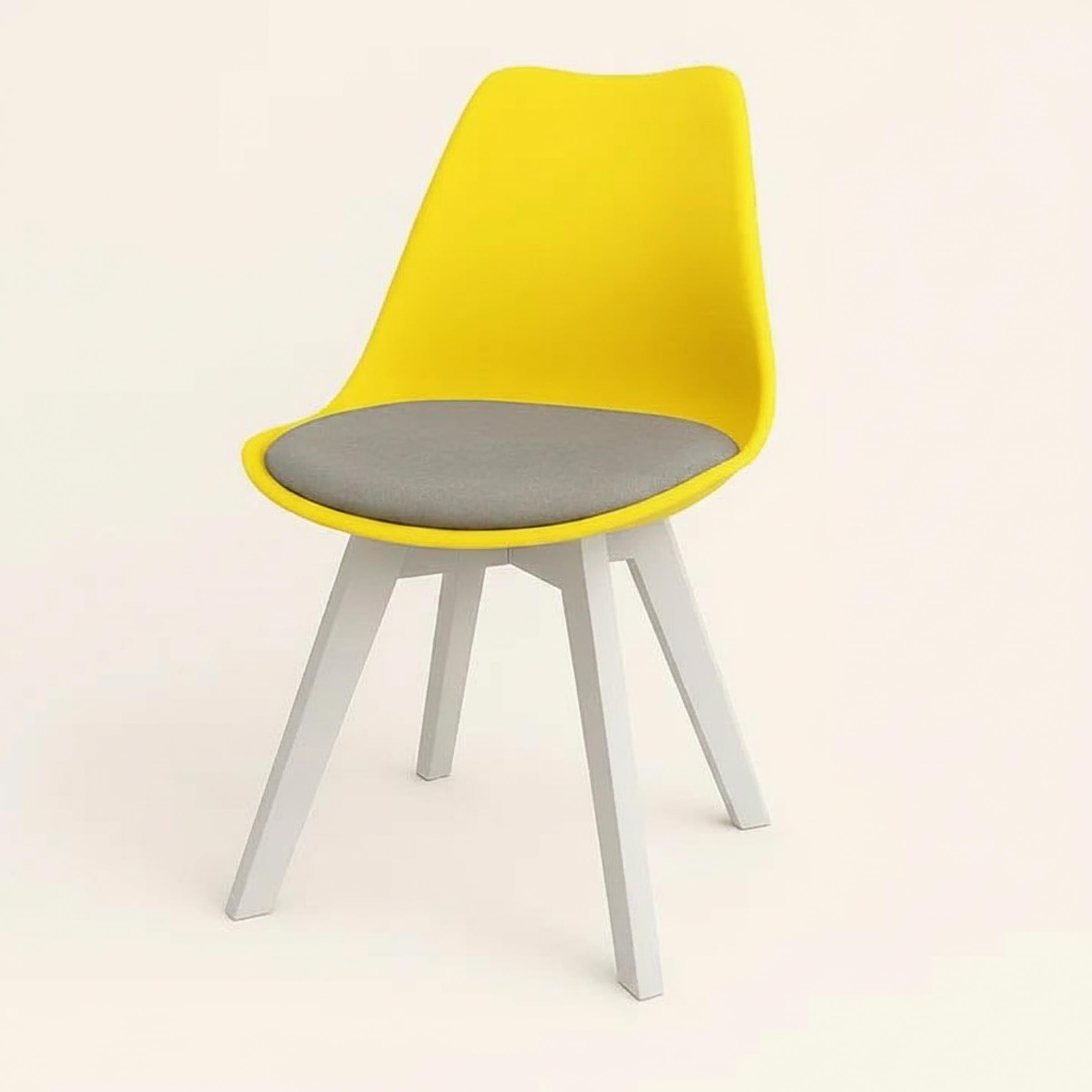 Stylish Tulip Indoor Chair with cushioned seat and durable PVC shell. Perfect for dining, living, or as a dinner wagon chair. Available in 9 colors.
