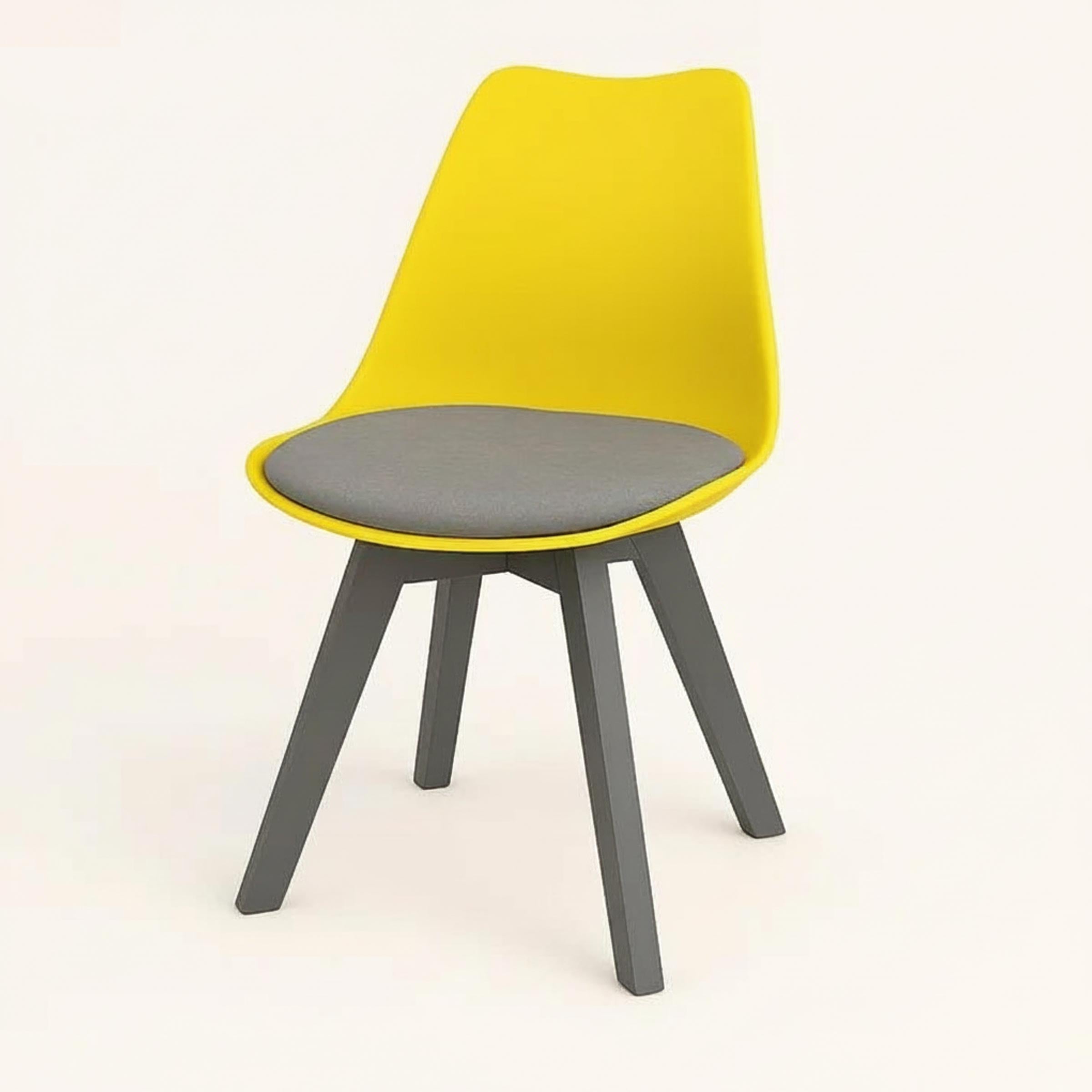 Stylish Tulip Indoor Chair with cushioned seat and durable PVC shell. Perfect for dining, living, or as a dinner wagon chair. Available in 9 colors.