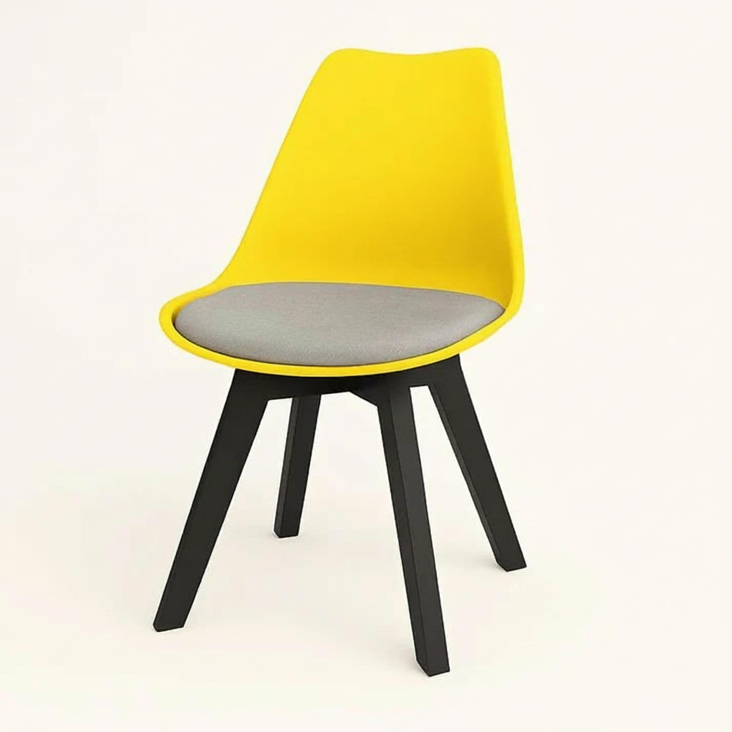 Stylish Tulip Indoor Chair with cushioned seat and durable PVC shell. Perfect for dining, living, or as a dinner wagon chair. Available in 9 colors.