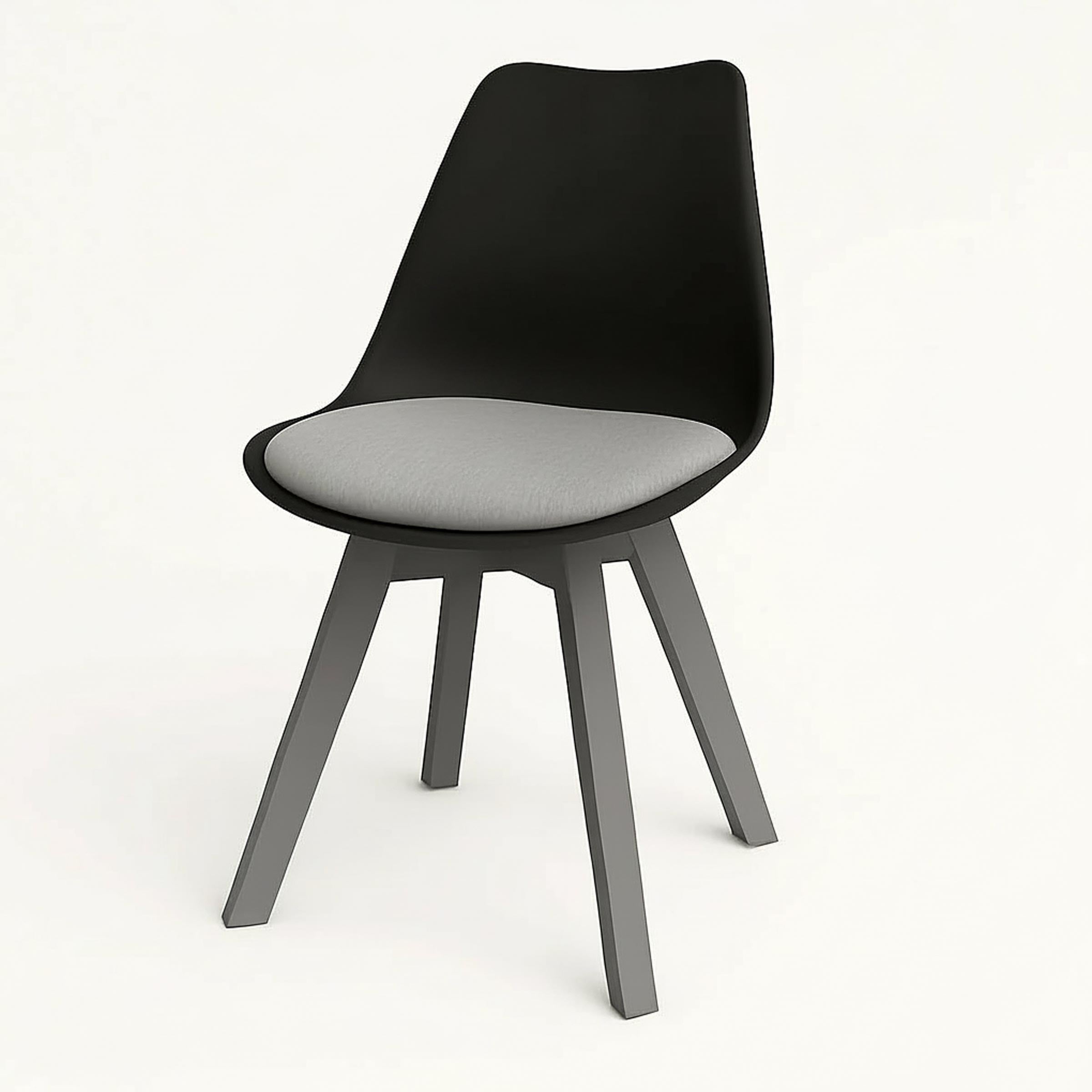 Stylish Tulip Indoor Chair with cushioned seat and durable PVC shell. Perfect for dining, living, or as a dinner wagon chair. Available in 9 colors.