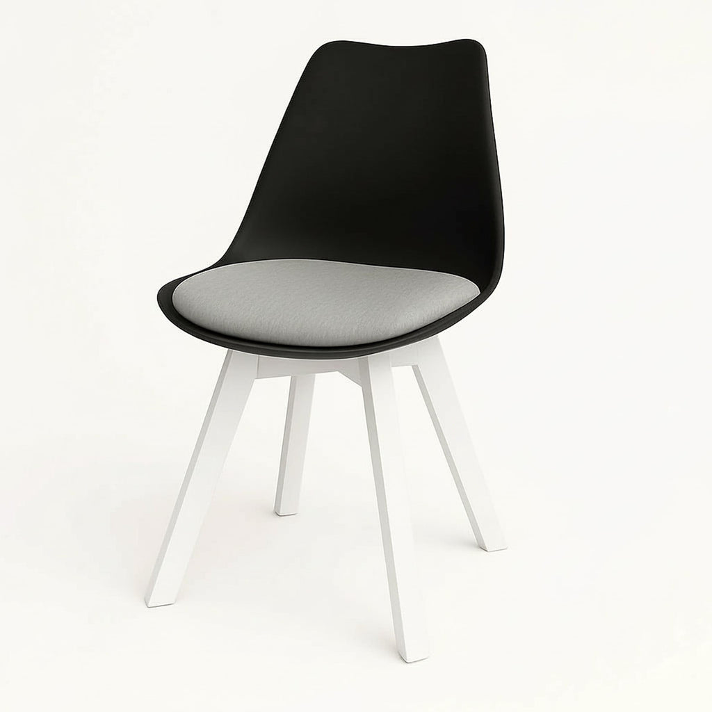 Black Tulip indoor chair with a grey seat cushion and white legs.