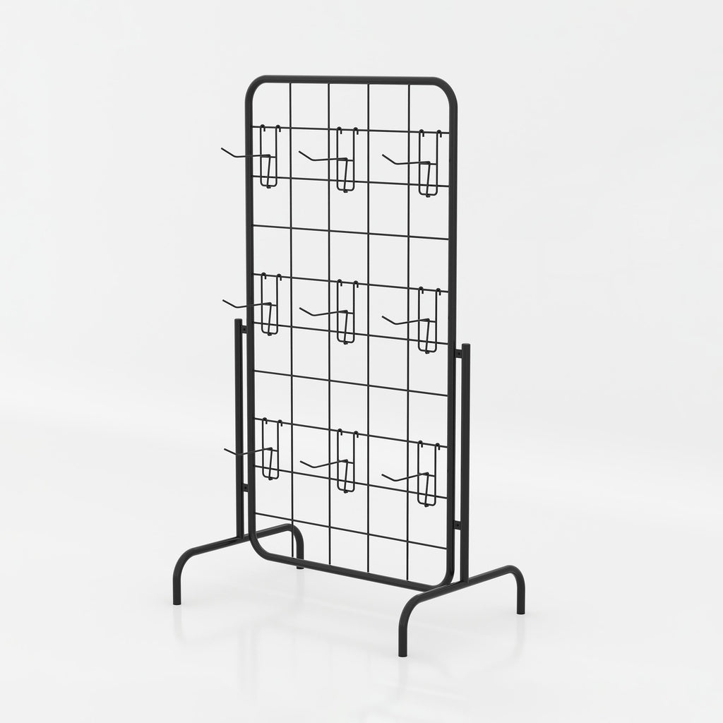Tylon Cloth Stand with a tall MS pipe frame, grid panel and multiple hooks for organized garment and accessory display in retail stores.