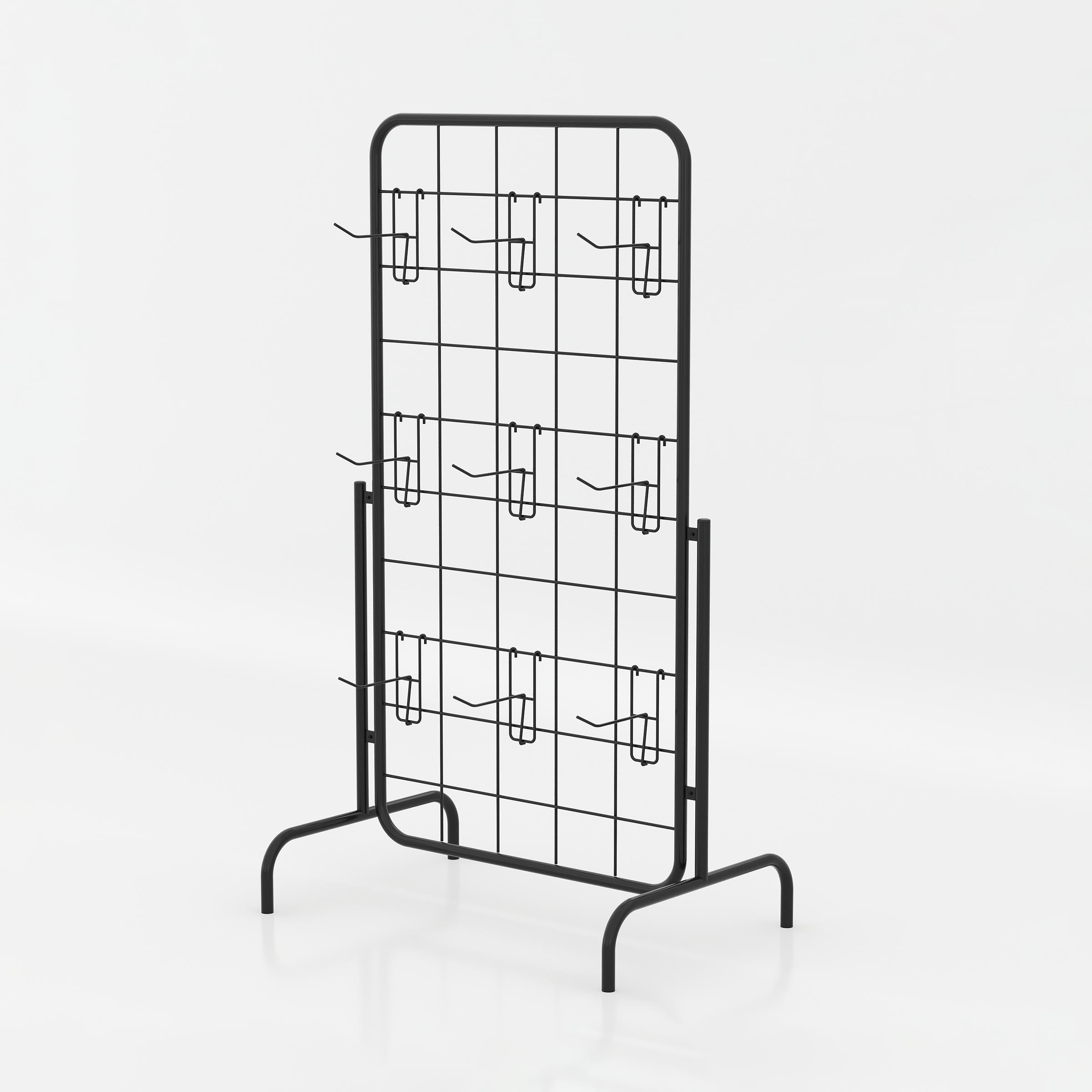 Tylon Cloth Stand with a tall MS pipe frame, grid panel and multiple hooks for organized garment and accessory display in retail stores.