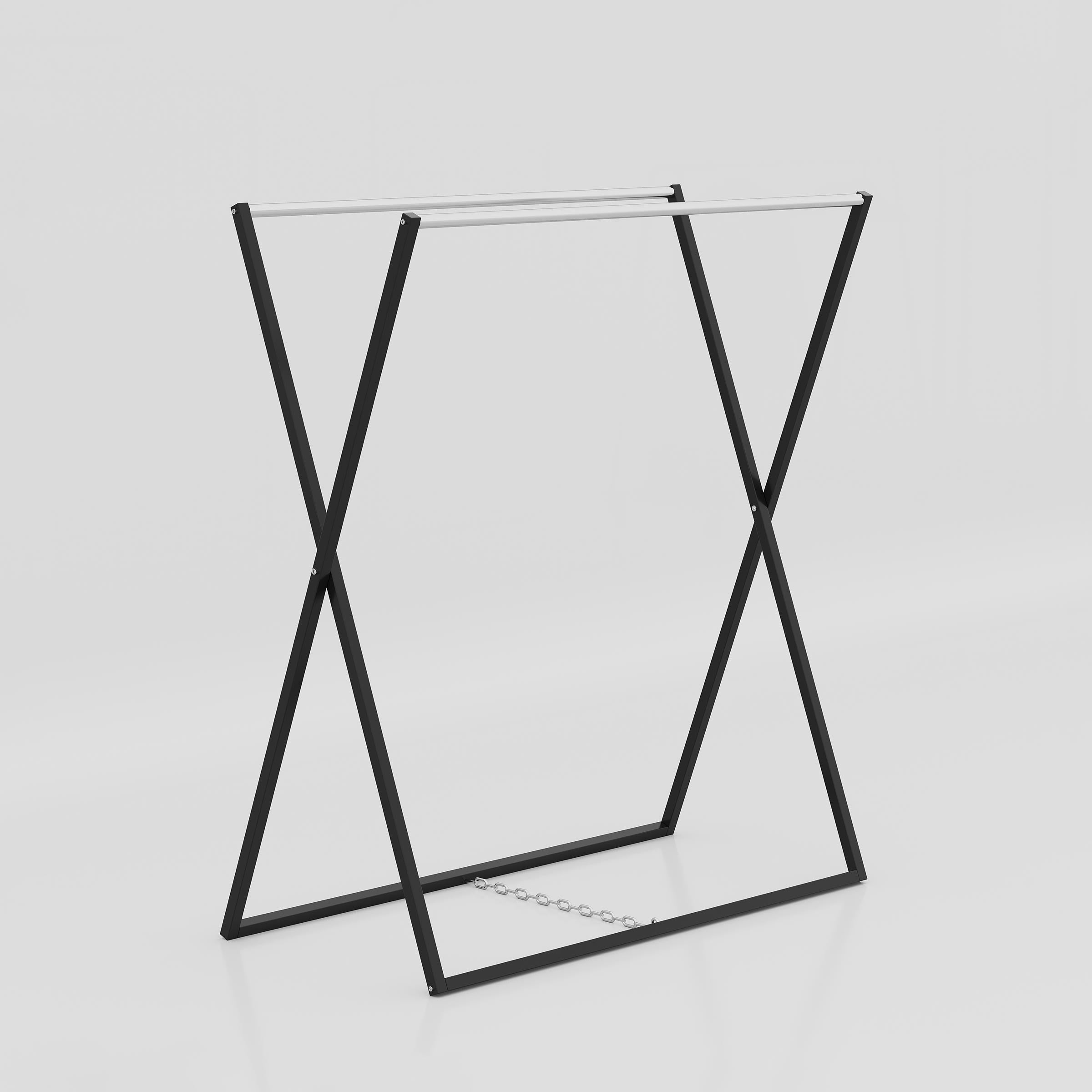 Modern Velon clothes hanging stand featuring a spacious A-frame structure for organizing shirts, jackets, dresses and everyday garments.