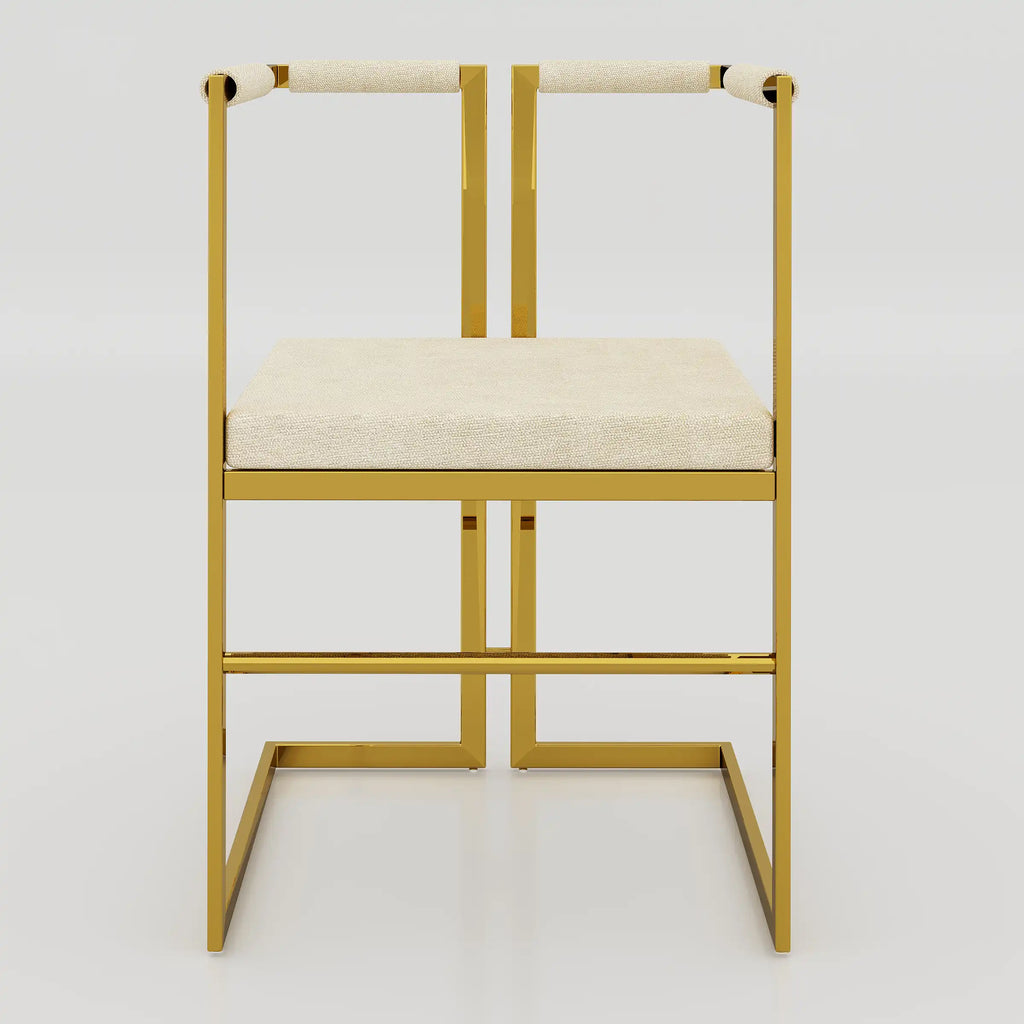 Virox Golden Dining Chair with cream cushioned seat and open frame for modern dining rooms, cafés and restaurants.