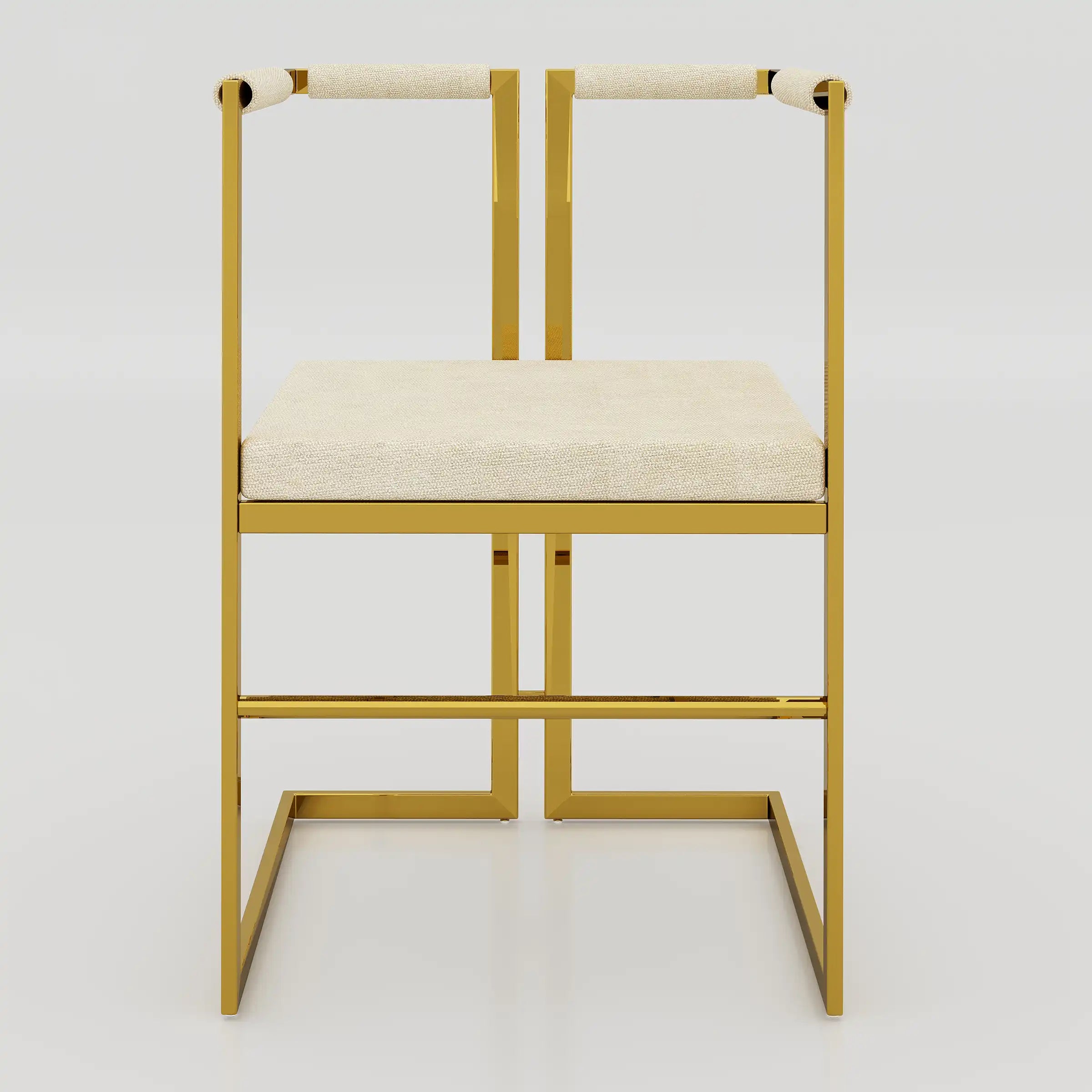 Virox Golden Dining Chair with cream cushioned seat and open frame for modern dining rooms, cafés and restaurants.