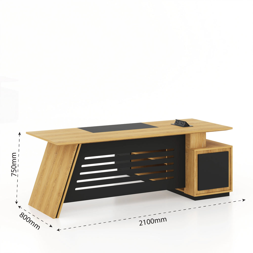 Straight Fit Luxury Desk dimension diagram labelled 2100 mm wide, 800 mm deep and 750 mm high.