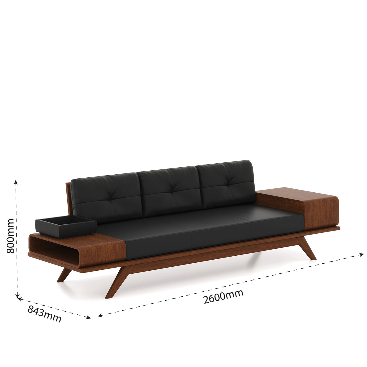 Woodex three-seat sofa dimensions: 2600 × 843 × 800 mm.
